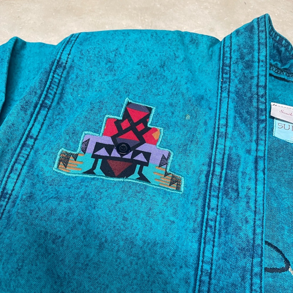 Vintage Native Inuit Storyteller Patchwork Denim … - image 3